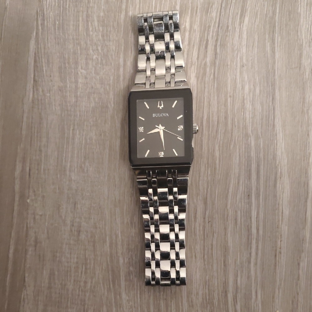 Bulova Silver and Black Rectangular Watch